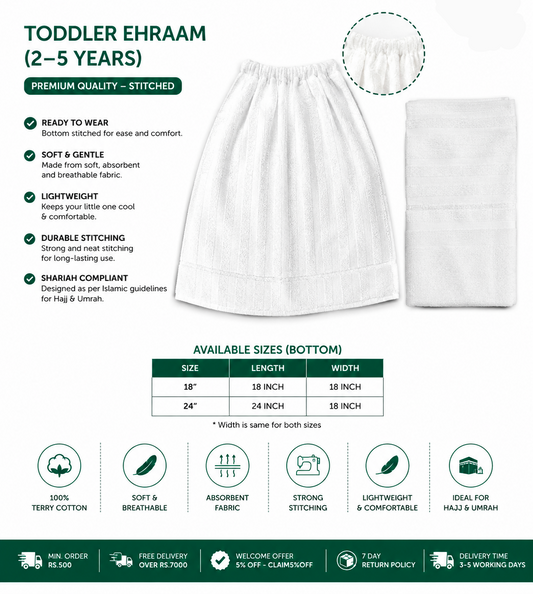 Toddler Ehraam (Ihram) 2–5 Years – Stitched Bottom