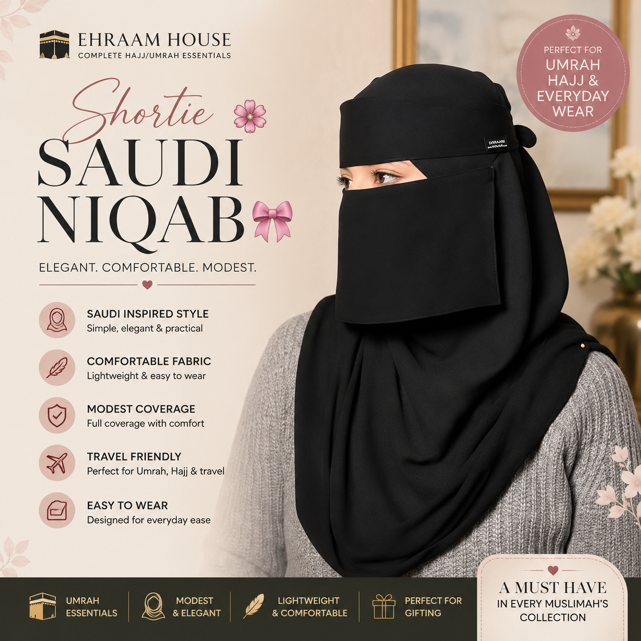 Short Saudi Niqab – Comfortable and Elegant Naqab for Women