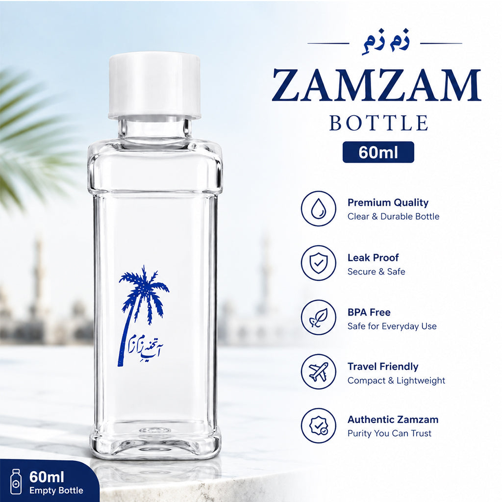 Zamzam Bottle 60ml Empty – Mini Tabarruk Bottle for Hajj & Umrah